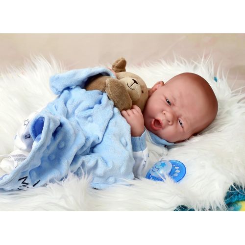  Doll-p Cute Reborn Baby Boy Doll 15” inch Newborn with Beautiful Accessories Anatomically Correct Washable Real Realistic Soft Vinyl Alive Lifelike Pacifier