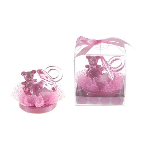  DollarItemDirect Pacifier with Teddy Bear Poly Resin in Gift Box - Pink, CASE OF 48