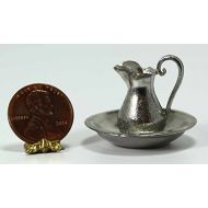 Dollhouse Miniature Polished Pewter Large Pitcher with Washbasin by Phoenix Models