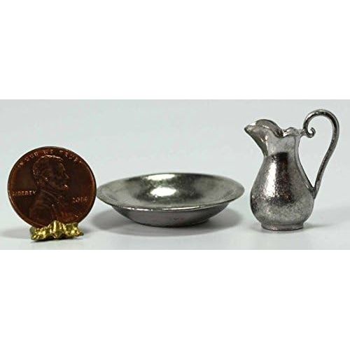  Dollhouse Miniature Polished Pewter Large Pitcher with Washbasin by Phoenix Models