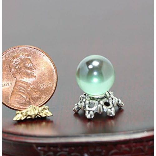  Dollhouse Miniature Green Fortune Tellers Crystal Ball on Silver Base