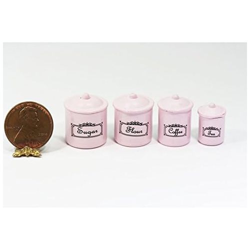  Dollhouse Miniature 1:12 Scale 4 Piece Vintage Look Kitchen Canister Set in Pale Pink