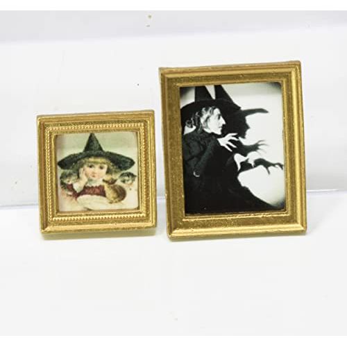  Dollhouse Miniature Set of 2 Framed Witch Pictures for Halloween