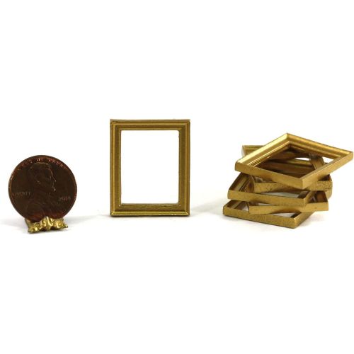  Dollhouse Miniature Set of 6 Small Rectangular Gold Picture Frames