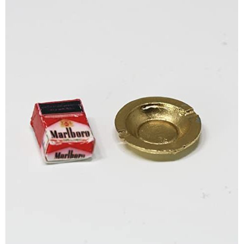  Dollhouse Miniature Miniature 1:12 Scale Pack of Brand Name Cigarettes and Ashtray Set