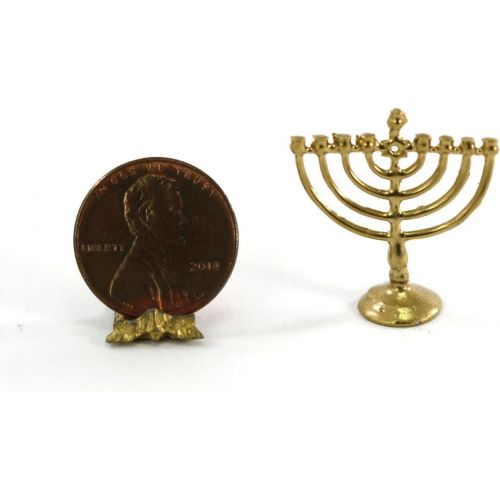  Dollhouse Miniature 1:12 Gold Jewish Menorah