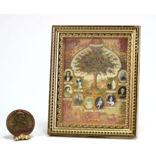  Dollhouse Miniature 1:12 Scale Artwork Victorian Family Tree in a Gold Frame