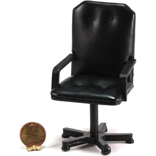  Dollhouse Miniature Black Leather Look Office Desk Chair by Town Square Miniatures