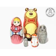 Etsy Nesting Dolls Masha and Bear 11 cm, Russian Fairy Tale, Matryoshka Dolls 5 pcs, Kids Gift, Funny Gifts, Kids Room Decor,Gift for Kids