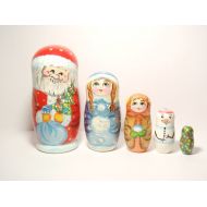 DollladyUkraine Nesting Doll - Santa Claus and Helpers, Matryoshka Doll 5 pieces 6.2516cm, Kids Room Decor, Kids Gifts, Christmas gift, Christmas Decor