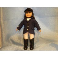 DolloffsDesigns Navy and White Equestrian Outfit with Riding Cap and Boots designed to fit 18 dolls, such as American Girl and Logan