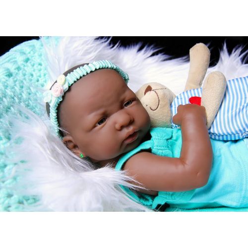  Doll-p Cute African American Baby Girl Realistic Berenguer 15 inches Anatomically Correct Real Alive Baby Washable Doll Soft Vinyl with Extras Accessories