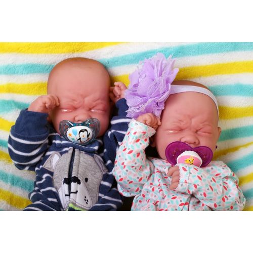  Doll-p Realistic Reborn Baby Twins boy and Girl Preemie with Beautiful Accessories Anatomically Correct Washable Berenguer 14 Real Soft Vinyl Lifelike Pacifier Doll Super Combo Price