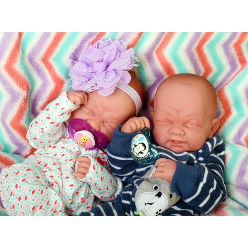  Doll-p Realistic Reborn Baby Twins boy and Girl Preemie with Beautiful Accessories Anatomically Correct Washable Berenguer 14 Real Soft Vinyl Lifelike Pacifier Doll Super Combo Price