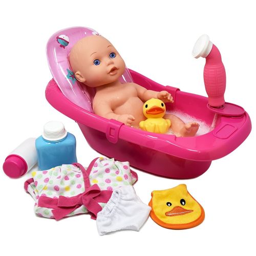  Dolls To Play Baby Doll Bathtub - Tub Set Featuring 12 All Vinyl Doll, Bath Tub with Detachable Shower Spray, Washcloth, Toy Soap Bottle and Shower Gel, and Rubber Duck, The Best Doll Bath Toy S