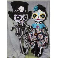DollyGeeWillikers Day of Dead Dolls - Sugar Skull Bride & Groom - Hand Made Custom Cloth Doll - Soft Doll - Free Shipping