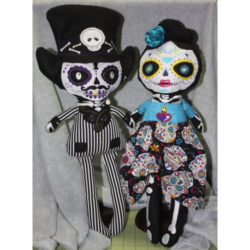  DollyGeeWillikers Day of Dead Dolls - Sugar Skull Bride & Groom - Hand Made Custom Cloth Doll - Soft Doll - Free Shipping