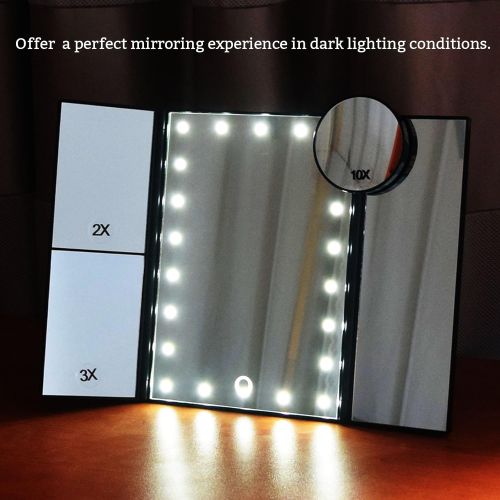  Dolovemk Makeup LED Lighted Mirror X2/X3 Magnifying Dimmable Tri-fold Beauty Vanity Mirror...