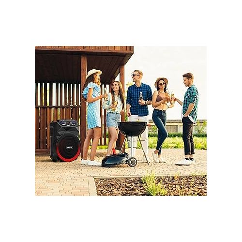  Dolphin SP-18RBT 18-Inch Portable Party Speaker - Rechargeable with Deep Bass, 4500W Peak Power, Wireless Microphones, USB/SD, FM Radio, AUX & Guitar Inputs, Extended Battery Life, 12V Input