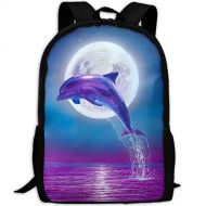 Dolphin Jumping Under Moonlight Unique Outdoor Shoulders Bag Fabric Backpack Multipurpose Daypacks For Adult