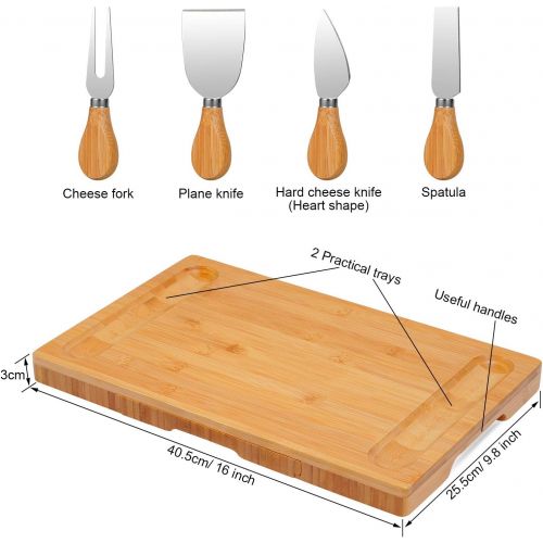  [아마존베스트]Dolwis Bamboo Cheese Board Set with Drawer Wooden Charcuterie Tray Platter Including 4 Stainless Steel Knife and Serving Utensils, Gift Idea for Birthdays, Wedding Registry, Housewarming