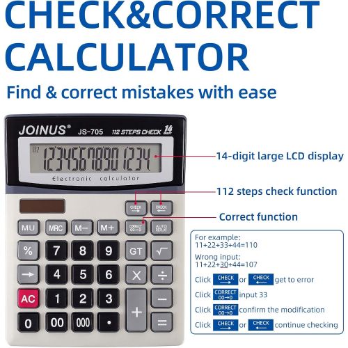  Dolymi Large 14-Digit LCD Display Desktop Calculator with Check & Correct Function, Solar Battery Dual Power Calculator, Large Computer Keys Electronics Calculator for Office School Calcu