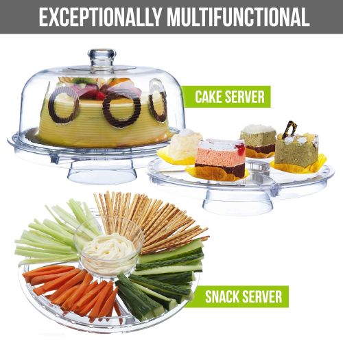  Dome Cake Stand | 6 in 1 Multifunctional 12 Inch Serving Platter with Crystal Clear Acrylic Display for Dessert Tray Fruit Cookie Sweets Muffin Salad Server Punch Bowl for Weddings