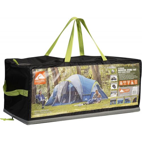  Dome Tent Ozark Trail 10-Person Family Camping Tent with 3 Rooms and Screen Porch, blue