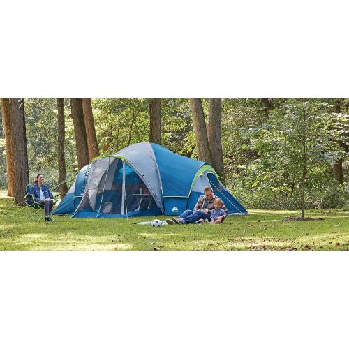  Dome Tent Ozark Trail 10-Person Family Camping Tent with 3 Rooms and Screen Porch, blue