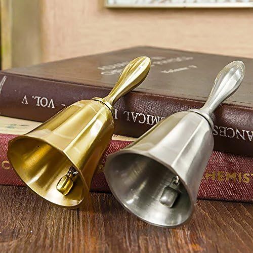  DomeStar Hand Bell, 2PCS Call Bell Wedding Bell Dinner Bell Golden and Pewter Classroom Bell for Kid