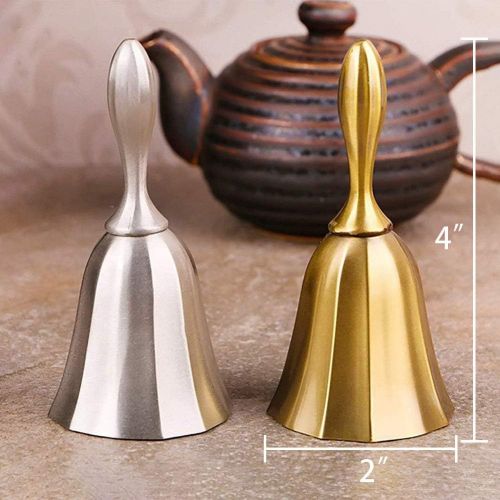  DomeStar Hand Bell, 2PCS Call Bell Wedding Bell Dinner Bell Golden and Pewter Classroom Bell for Kid