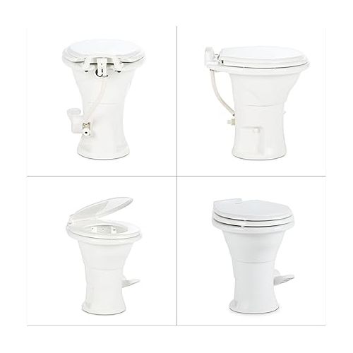  Dometic 310 Standard Toilet - White, Oblong Shape, Lightweight and Efficient with Pressure-Enhanced PowerFlush and Slow Close Seat Cover - Perfect for Modern RVs