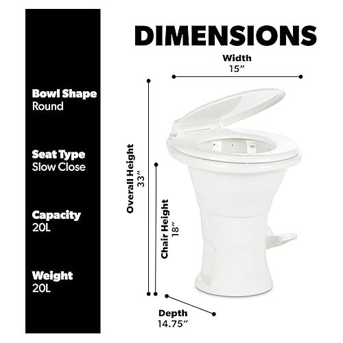  Dometic 310 Standard Toilet - White, Oblong Shape, Lightweight and Efficient with Pressure-Enhanced PowerFlush and Slow Close Seat Cover - Perfect for Modern RVs