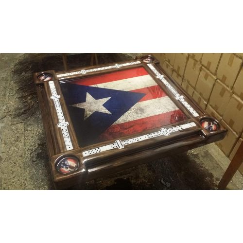  Vintage PR Flag Domino Table with PR Skull Cup Holder by Domino Tables by Art