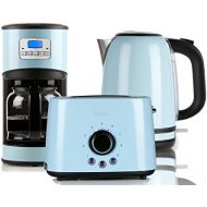 Domo Edelstahl Fruehstuecksset im Retro Design in pastell blau Kaffeemaschine Toaster und Wassekocher