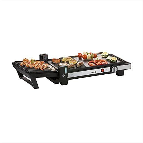  Domo DOMO DO9238G 2in1 Teppan Yaki Tischgrill, Flache Bratplatte und Grill mit Rillen - Grillflache 40 x 25 cm, erweiterbar durch 180° Drehung