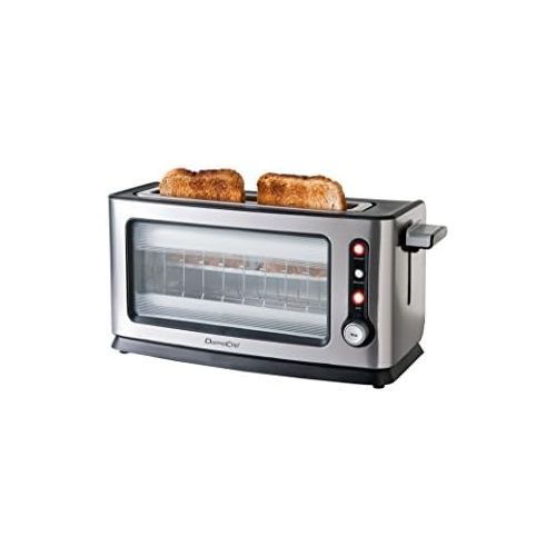  Domoclip Premium DOD106 Toaster mit Sichtfenster, gebuerstetes Aluminium, 40,3x15x20cm