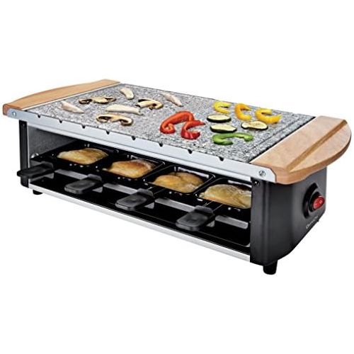  Domoclip DOM255Raclette Grill Kebab Grill Natural Stone Plate for 8People, 1200Watt, With 8X BARBECUE SKEWERS and Frying Pan)