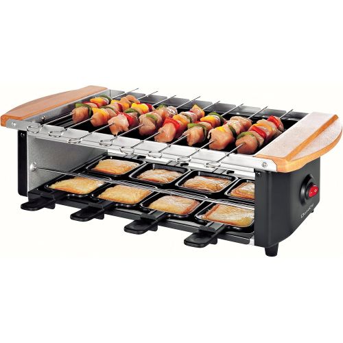  Domoclip DOM255Raclette Grill Kebab Grill Natural Stone Plate for 8People, 1200Watt, With 8X BARBECUE SKEWERS and Frying Pan)