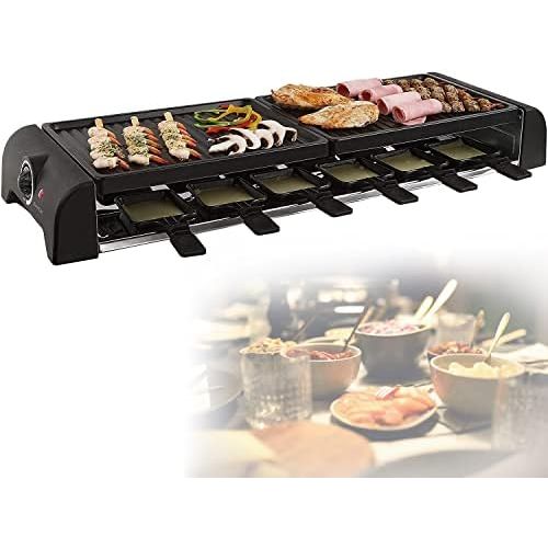  Domoclip Grosser Raclette Grill 12 Personen Grillplatte Tischgrill Elektrogrill 2 Grillplatten (12 Pfannchen, 1800 Watt, Antihaftbeschichtung, Party Grill)