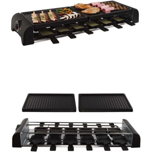  Domoclip Grosser Raclette Grill 12 Personen Grillplatte Tischgrill Elektrogrill 2 Grillplatten (12 Pfannchen, 1800 Watt, Antihaftbeschichtung, Party Grill)