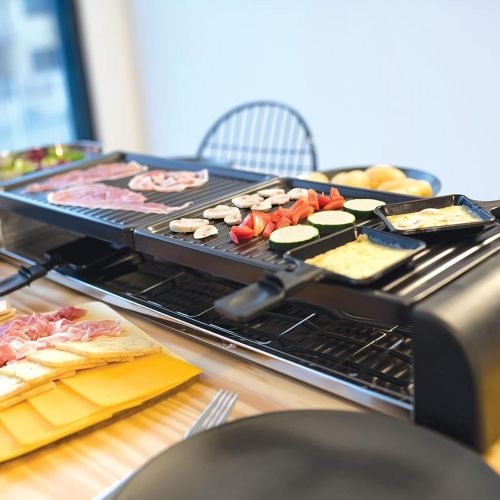  Domoclip Grosser Raclette Grill 12 Personen Grillplatte Tischgrill Elektrogrill 2 Grillplatten (12 Pfannchen, 1800 Watt, Antihaftbeschichtung, Party Grill)