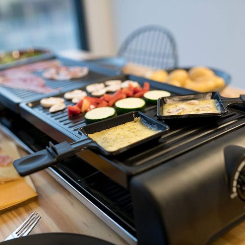  Domoclip Grosser Raclette Grill 12 Personen Grillplatte Tischgrill Elektrogrill 2 Grillplatten (12 Pfannchen, 1800 Watt, Antihaftbeschichtung, Party Grill)