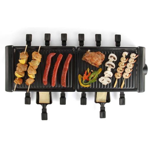  Domoclip Grosser Raclette Grill 12 Personen Grillplatte Tischgrill Elektrogrill 2 Grillplatten (12 Pfannchen, 1800 Watt, Antihaftbeschichtung, Party Grill)