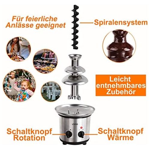  Domoclip Edelstahl Schokoladenbrunnen Elektrisch Schokobrunnen Schokoladen Fontane 1000 g Schokolade 320 Watt (Extra Glatte Kaskaden, Dippen Diverser Fruechte und Geback, Tiefe Auffangschale