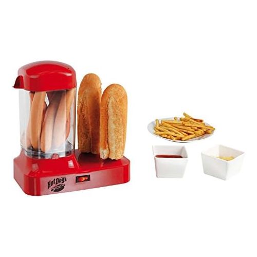  Domoclip Hot Dog Maker Hotdog Maschine Behalter fuer 8 Wuerstchen Warmer (Broetchen und Wurst, Dampfgarer, Hotdogmaschine Rot)