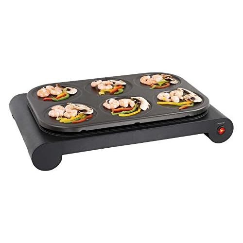  [아마존베스트]DomoClip Crepemaker Wok Electric Grill for 6 People Table Grill Non-Stick Coating (Baking Plate for Pancakes, Colourful Pans, 1000 Watt)
