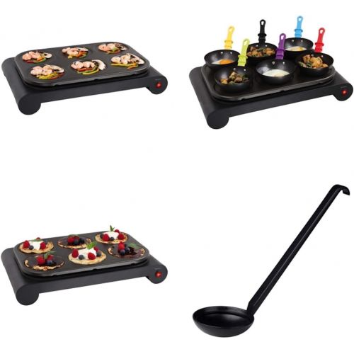  [아마존베스트]DomoClip Crepemaker Wok Electric Grill for 6 People Table Grill Non-Stick Coating (Baking Plate for Pancakes, Colourful Pans, 1000 Watt)