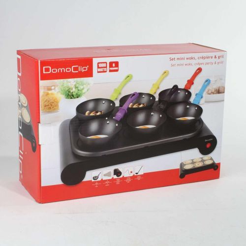  [아마존베스트]DomoClip Crepemaker Wok Electric Grill for 6 People Table Grill Non-Stick Coating (Baking Plate for Pancakes, Colourful Pans, 1000 Watt)