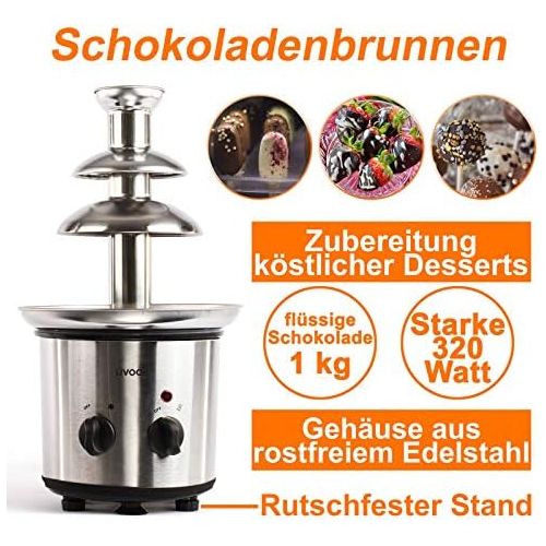  [아마존베스트]DomoClip Stainless Steel Chocolate Fountain Chocolate Fountain 1000g Chocolate 320Watt Electric Chocolate Fountain (Extra Smooth Cascades, Dippen Various Fruits and Pastries Deep Drip Tra